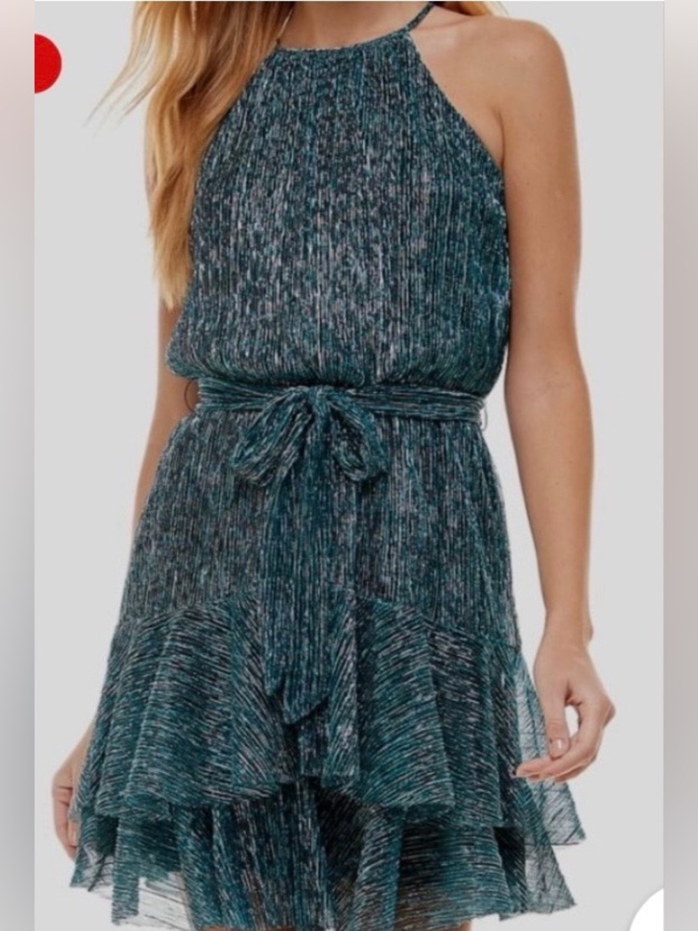 Beautiful Sleeveless Teal Tiered Dress with Waist Tie. Size L. $7.